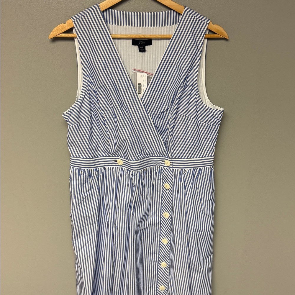 J.Crew Size 12P Blue Stripe Cotton Wrap Dress Petite NWT - Picture 3 of 6